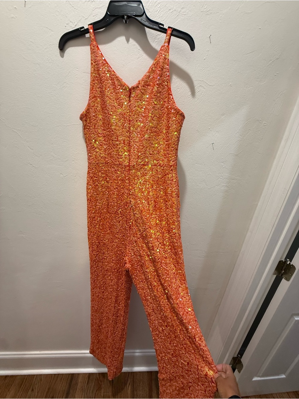 Dress the Population Orange Sequin Wide Leg Jumpsuit Size M
